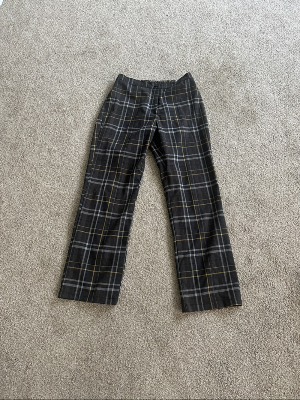 Valfre black  Plaid Women's Straight-Leg Pants with Yellow Accents and gray M